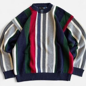 Vintage Men’s Architect Multicolored Striped Knit Chunky Grandpa Retro Sweater